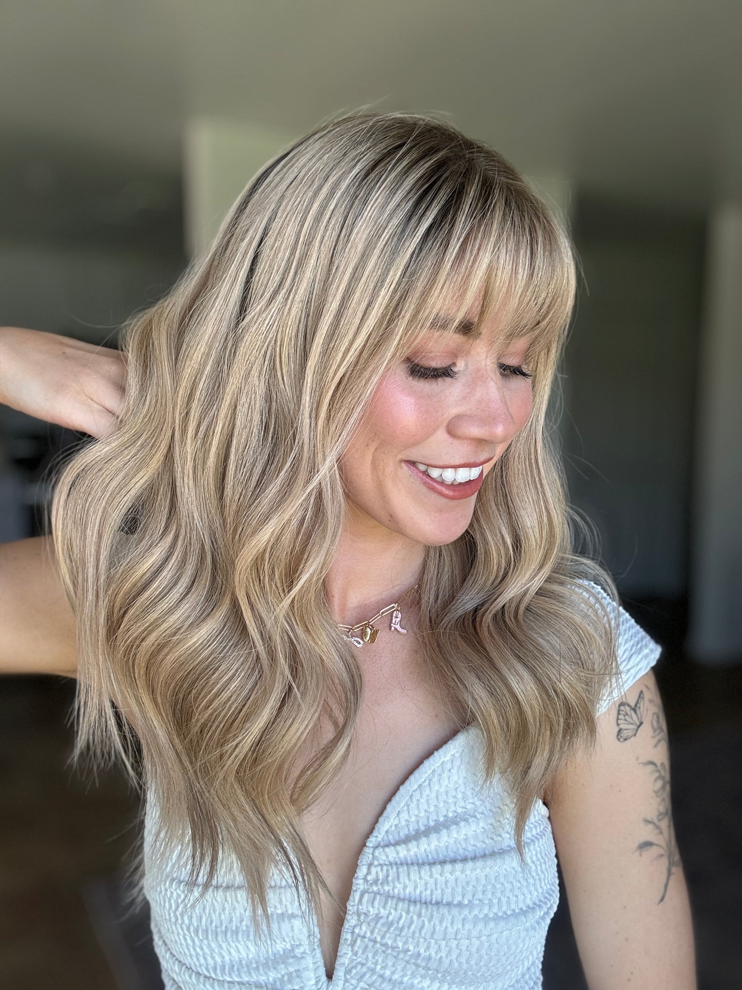 Dimensional Blonde With Bangs and Rooting // 18 inches // Small
