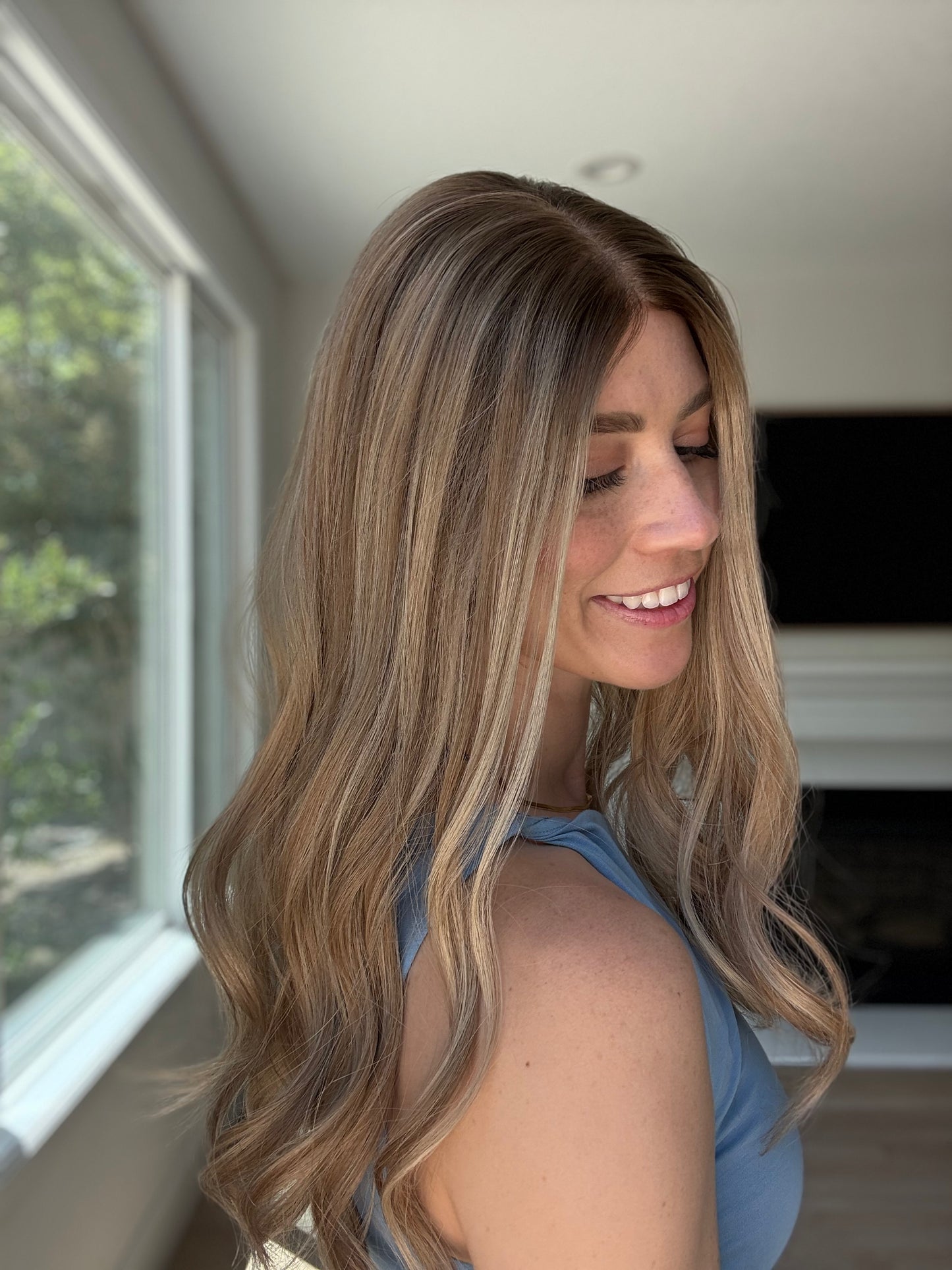Golden With Rooting | 22 inches | 7x7 Lace Human Hair Topper