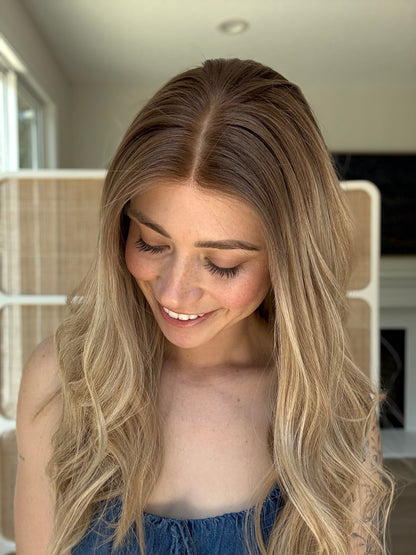 Golden With Rooting | 22 inches | Small Glueless Human Hair Wig