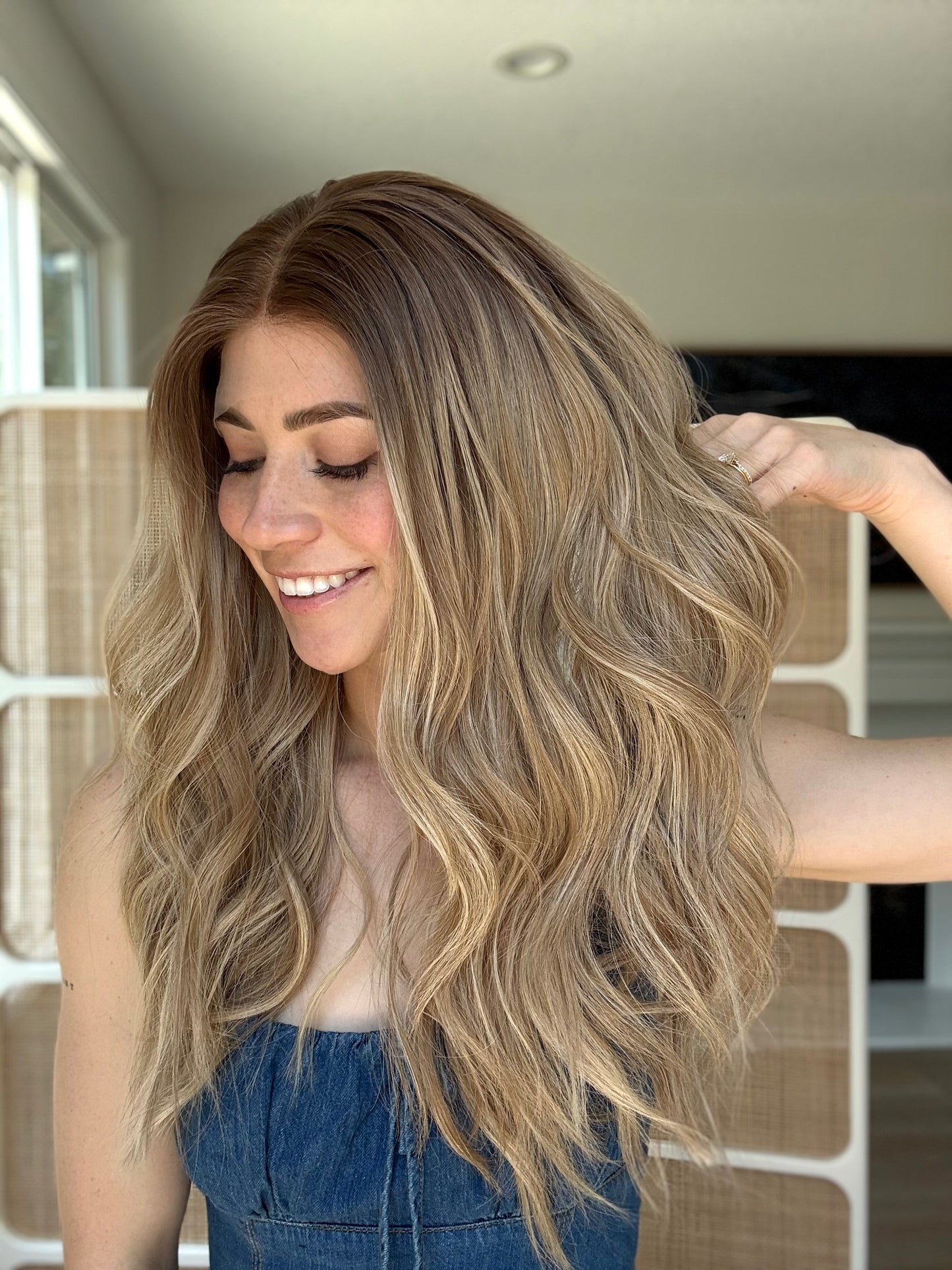 Golden With Rooting | 22 inches | Small Glueless Human Hair Wig