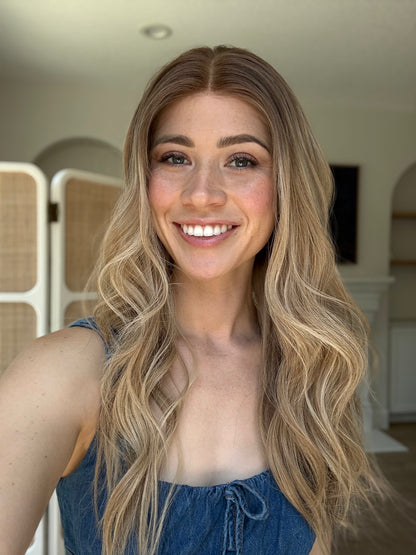 Golden With Rooting | 22 inches | Small Glueless Human Hair Wig