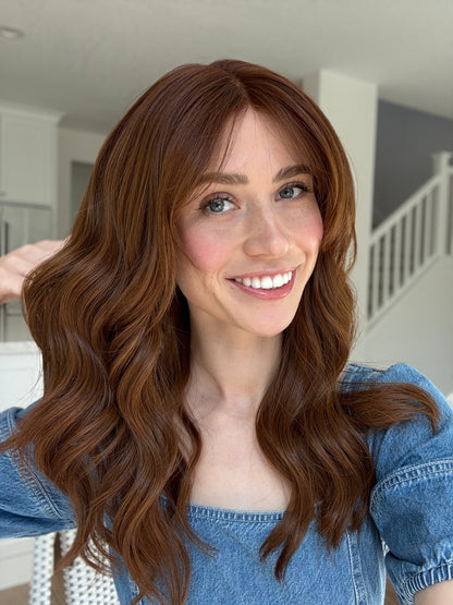 Cosmic With Rooting And Curtain Bangs | 20 inches | Medium Glueless Human Hair Wig