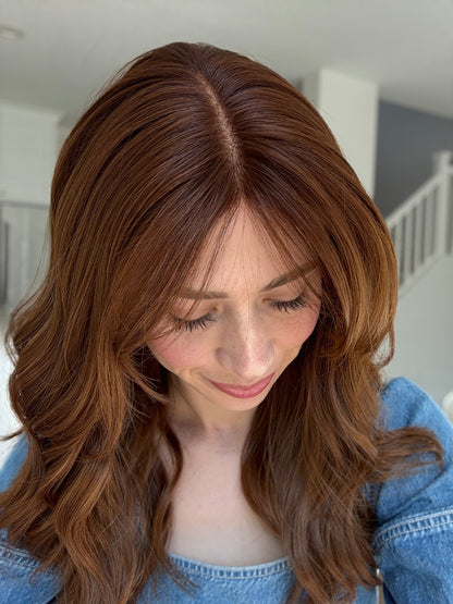 Cosmic With Rooting And Curtain Bangs | 20 inches | Medium Glueless Human Hair Wig