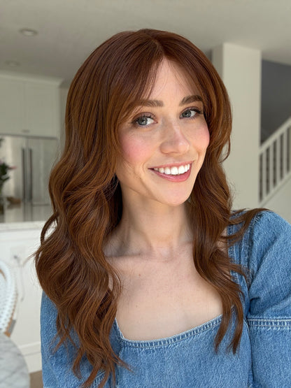 Cosmic With Rooting And Curtain Bangs | 20 inches | Medium Glueless Human Hair Wig